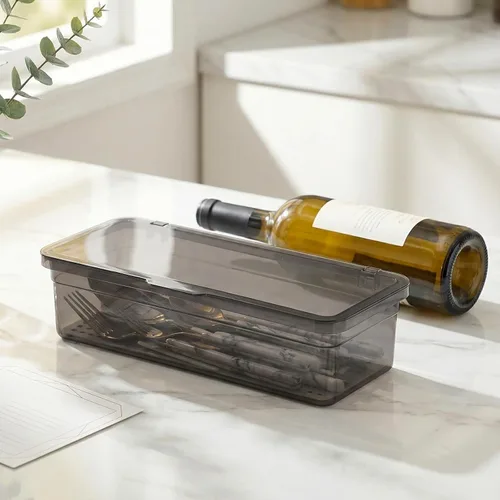 Vista 4 de Operitacx Soporte de plástico para palillos con tapa, organizador de cajones de utensilios con drenaje para cubiertos de cocina, hogar, camping