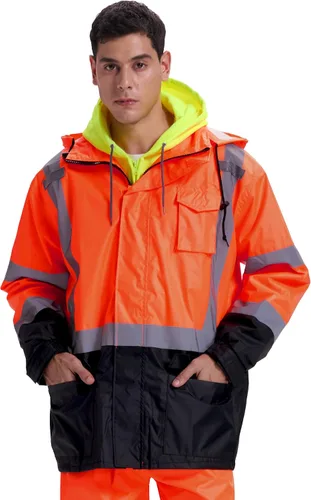 Vista 12 de SRsafety Equipo de lluvia de alta visibilidad, equipo de lluvia de trabajo de alta visibilidad clase 3 para hombres, trajes de lluvia de construcción