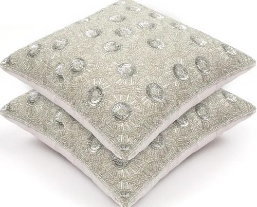 Vista 15 de Lightnpro - Funda de almohada hecha a mano con cuentas doradas, 12 x 12 pulgadas, elegante funda de cojín decorativo de acento para sofá, sillón