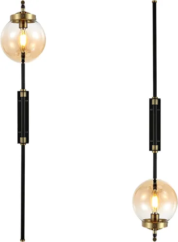 Vista 7 de ELEHINSER Juego de 2 apliques de pared negros con pantalla de globo, modernas lámparas de pared para interiores con enchufe con interruptor, luz