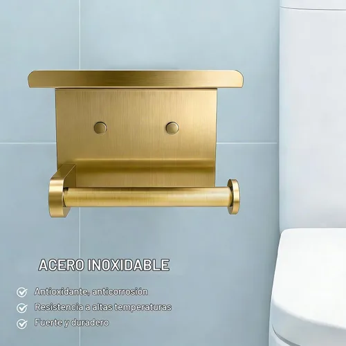 Vista 2 de SetSail Soporte de papel higiénico con adhesivo para estantes o dorado Oro cepillado