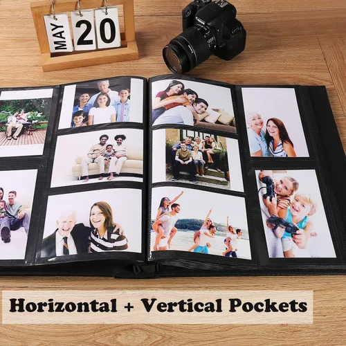 Vista 2 de Vienrose - Álbum de fotos 4x6 con 600 bolsillos, libro grande de fotos con funda de cuero sintético PU para álbum de boda, bebé, graduación