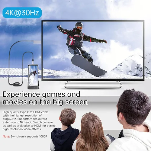 Vista 4 de ELUTENG Compatible con cable HDMI de Nintendo Switch 4K de 6.6 pies, USB C a HDMI, interruptor de TV Dock con PD carga rápida para proyector