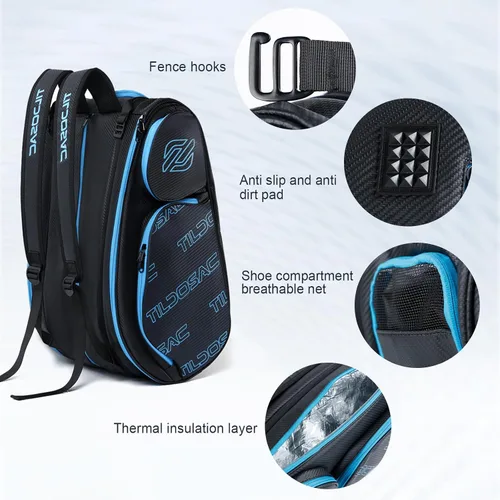 Vista 4 de TILDOSAC Bolsa desmontable 2 en 1 para pickleball y pádel para hombres y mujeres Compartimento para raquetas aislado con lámina térmica Para