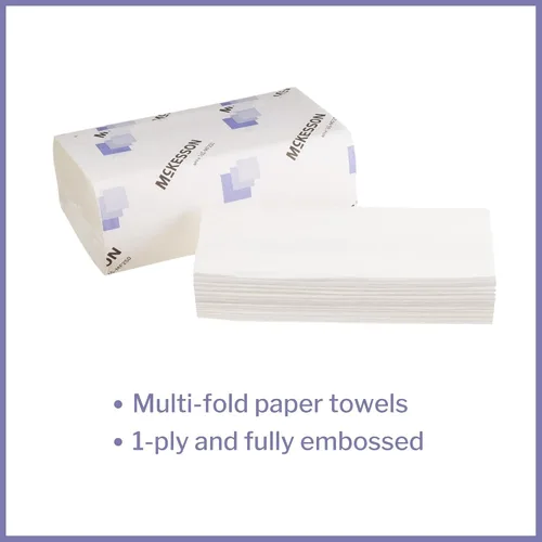 Vista 2 de McKesson Toallas de papel multipliegue para baño o cocina, 1 capa, color blanco, 9.06 x 9.45 pulgadas, 250 toallas, 16 paquetes, 4000 en total
