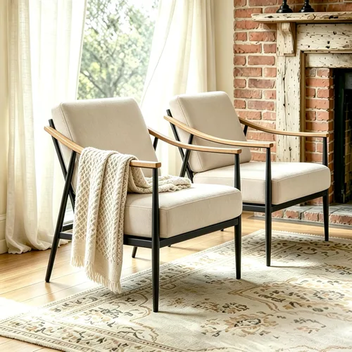 Vista 11 de RNKSFX - Silla con acentos modernos para sala de estar/dormitorio, silla de mediados de siglo con brazos, silla decorativa tapizada para oficina
