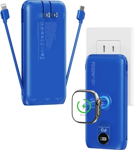 Vista 12 de Portable Charger 10000mAh 20W, Wall Plug, 2 Cables, iWatch Charging Digital Display, Compact Lightweight, USB C Fast Charge, USB-A 18W, Multi
