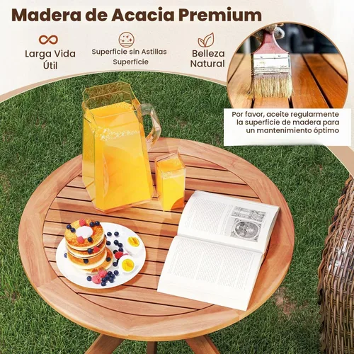 Vista 6 de Tangkula Mesa bistró de madera de acacia de 27.5 pulgadas, mesa redonda de madera con base en X, mesa de bistró lateral de café para jardín, patio