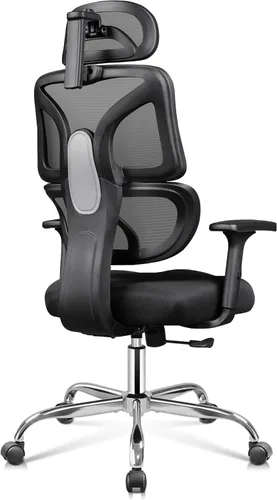 Vista 10 de DEVAISE Silla de escritorio ergonómica de malla, soporte lumbar ajustable separado, cojín grande, reposabrazos abatibles, inclinación oscilante