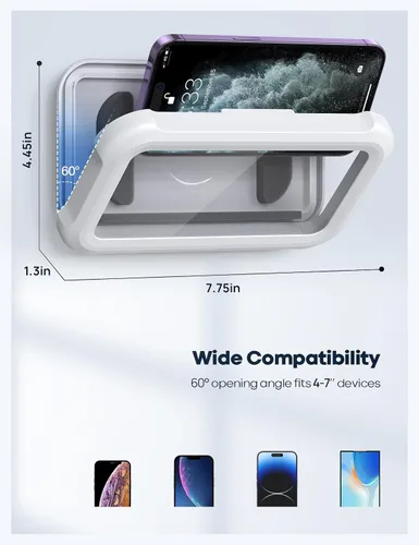 Vista 6 de Lamicall - Soporte para teléfono de ducha impermeable, funda giratoria de 480° para montaje en pared Blanco nieve