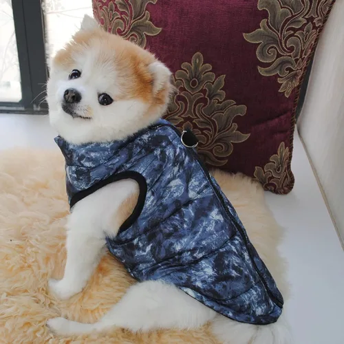 Vista 4 de Ropa para mascotas, abrigo de invierno para perro con cierre de cremallera y gancho para correa, chaleco para cachorro, chaqueta disfraz cálido
