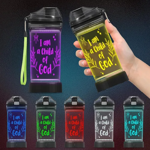 Vista 3 de CoolGift Mart Botella de agua iluminada con diseño "Soy un niño de Dios", taza de bebida de 14 onzas, sin BPA, regalo de bautismo ideal
