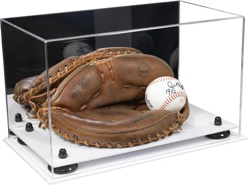 Vista 175 de Better Display Cases Vitrina de guantes de béisbol de acrílico transparente con elevadores negros (A011/V16)