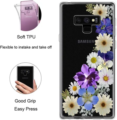 Vista 5 de Unov - Funda para Galaxy Note 9 transparente con diseño en relieve, flor de flor Slim Fit Good Grip, Anti-Slip Embossed Pattern, Shockproof