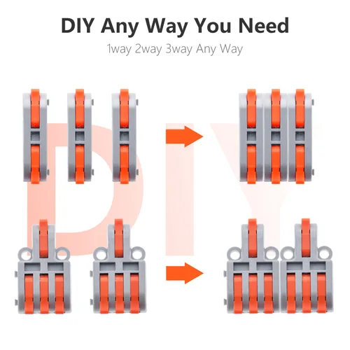 Vista 2 de 62 conectores de cable de palanca, mini conectores eléctricos compactos para bricolaje, kit surtido para conexión rápida 24-12 AWG