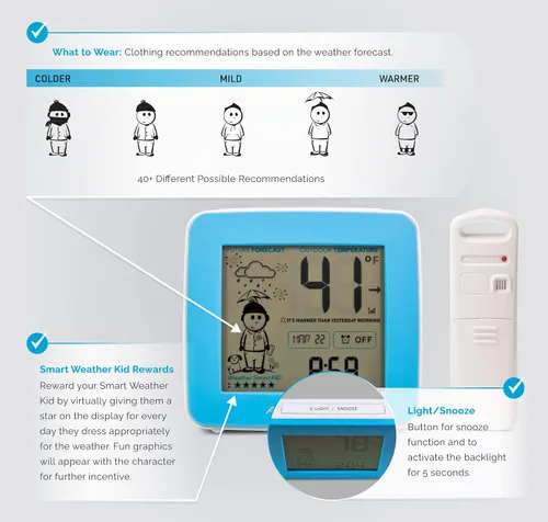 Vista 2 de AcuRite Estación meteorológica What-to-Wear con reloj despertador, hora, fecha y sensor inalámbrico para exteriores para pronóstico hiperlocal