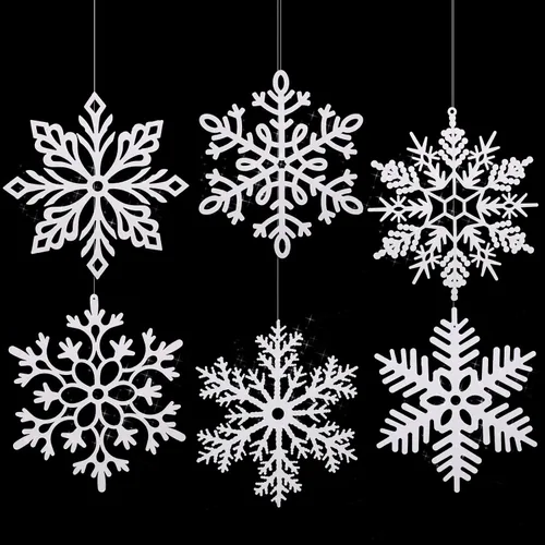 Vista 14 de Sratte 24 adornos de copo de nieve grandes de 16 pulgadas, copos de nieve colgantes decorativos con purpurina gigante, 6 diseños de adornos