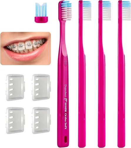 Vista 10 de Cepillo de dientes ortodóntico en forma de V para frenos, cerdas en espiral, cepillo de dientes para soportes y cables, limpieza de mango