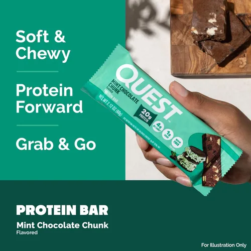 Vista 5 de Quest Nutrition Barra de proteína de trozos de chocolate menta, alto en proteínas, bajo en carbohidratos, sin gluten, apto para ceto, 12