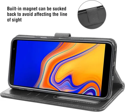 Vista 3 de Asuwish Compatible con Samsung Galaxy J4 Plus - Funda tipo cartera de vidrio templado con protector de pantalla y soporte de cuero para tarjetas