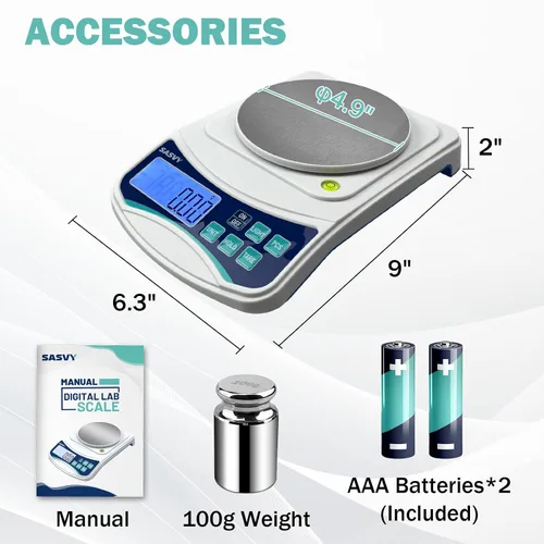 Vista 6 de Balanza Digital de Laboratorio 1000g x 0.01g, Balanza Analítica Electrónica de Precisión para Laboratorio, Joyería, Cocina, Incluye Peso de 100g y 2