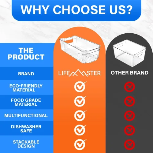 Vista 6 de Lifemaster Organizadores de despensa y contenedores de almacenamiento – Contenedores transparentes apilables para cocina y congelador, organizador