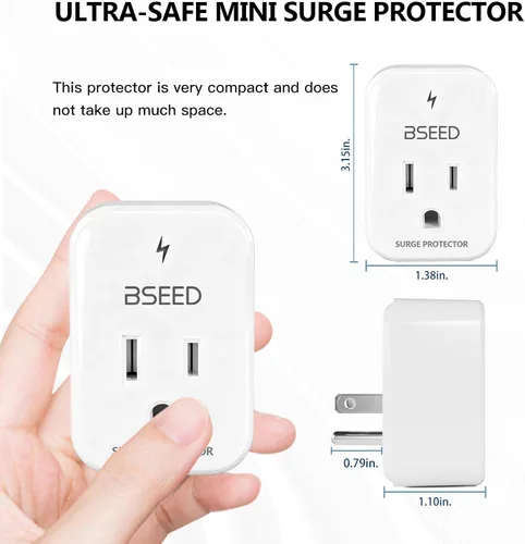 Vista 3 de BSEED Protector de sobretensiones de 1620 julios, 1800 W, mini protector de sobretensiones para refrigerador, PC, TV, Xbox, PS5, electrodomésticos