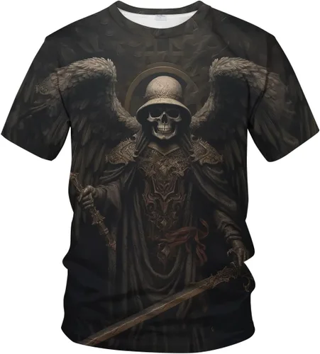 Vista 2 de Camiseta de manga corta con diseño de esqueleto gótico para hombre