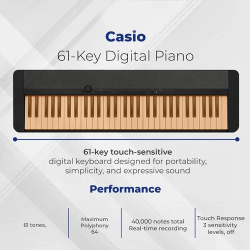 Vista 4 de Casio CT-S1 Casiotone Teclado digital portátil de 61 teclas - Negro