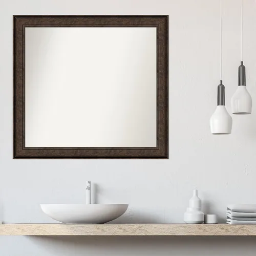 Vista 903 de Amanti Art Espejo de pared personalizado no biselado (25 x 25 pulgadas), marco de bronce acentuado, varios tamaños personalizados, espejo de baño