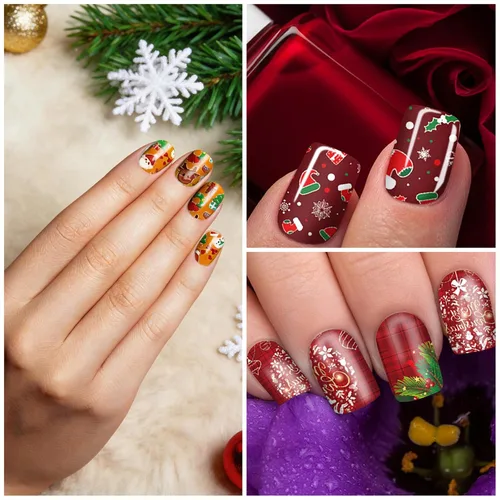 Vista 6 de 20 hojas de esmalte de uñas de Navidad, envolturas completas de uñas para mujeres, calcomanías autoadhesivas de esmalte de uñas de gel, tiras