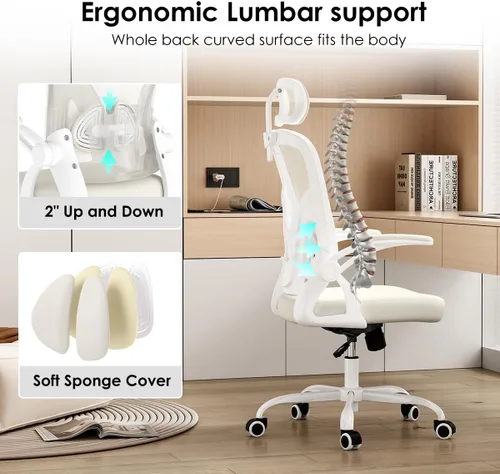 Vista 4 de Ergonomic Office Chair, Home Office Desk Chair with Headrest, High Back Computer Chair with Armrests and Adjustable Lumbar Support for Home Office