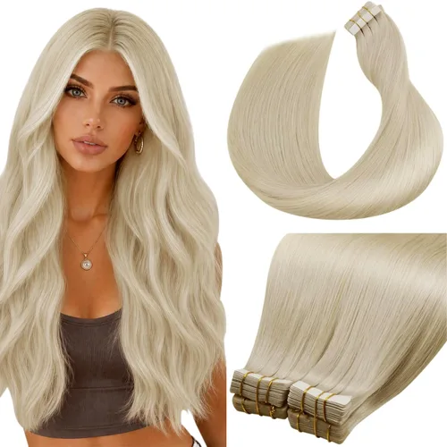 Vista 85 de LaaVoo - Extensiones de cabello humano con cinta adhesiva, color marrón a rubio ceniza, extensiones de cabello humano real, cintas en extensiones