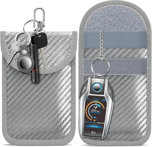 Vista 11 de lanpard Bolsa Faraday para Llaves de Coche, Bolsa Faraday, Soporte de Bloqueo de Señal RFID para Coche, Protector de Llavero, Jaula de Llavero Negro