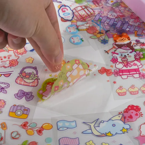 Vista 4 de Conjunto de calcomanías lindas de animales (100 hojas) - Kawaii transparentes de PET de dibujos animados decorativos para álbum de recortes, diario