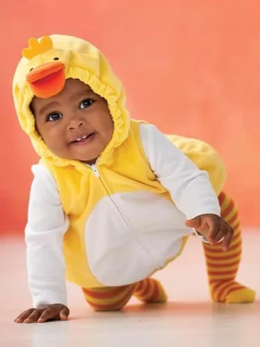 Vista 7 de Disfraz de Halloween con capucha para bebé pequeño, con cremallera de pato, aguacate, sin mangas, con medias, 2 piezas, trajes de cosplay Amarillo