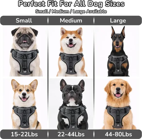 Vista 8 de EVERKING Arnés de perro sin tirones con clip frontal para perros medianos y grandes Arnés sin tirones con clip frontal con seguridad reflectante