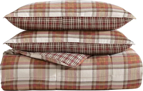 Vista 4 de Eddie Bauer Edgewood Tartán Juego de funda nórdica, Algodón, Rojo, Full/ Queen