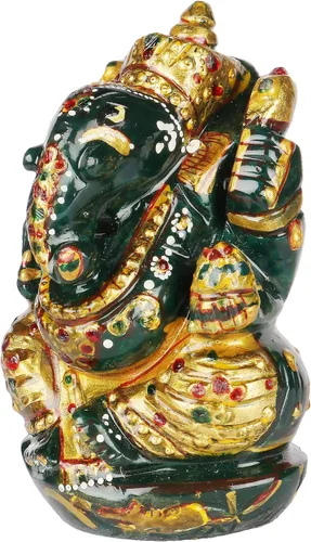 Vista 4 de Estatua de Ganesha de jade verde, estatua de piedra preciosa natural, Hancarved Ganesha aprox. 2251.00 ct para templo casero