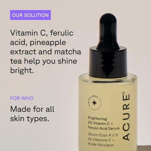 Vista 7 de ACURE Suero iluminador de vitamina C y ácido ferúlico, sin aceite, 100% vegano, para una apariencia más brillante, brilla con extracto de piña y té