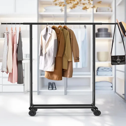 Vista 4 de Simple Houseware - Perchero de ropa resistente, sostiene hasta 150 lbs, varilla extensible de 42 a 67 pulgadas, negro
