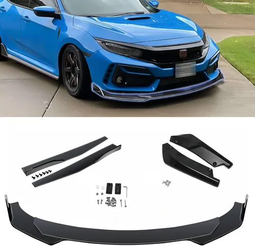 Vista 16 de X xotic tech - Juego de carrocería para coche con alerón para parachoques delantero, falda lateral divisora + difusor de labios para parachoques