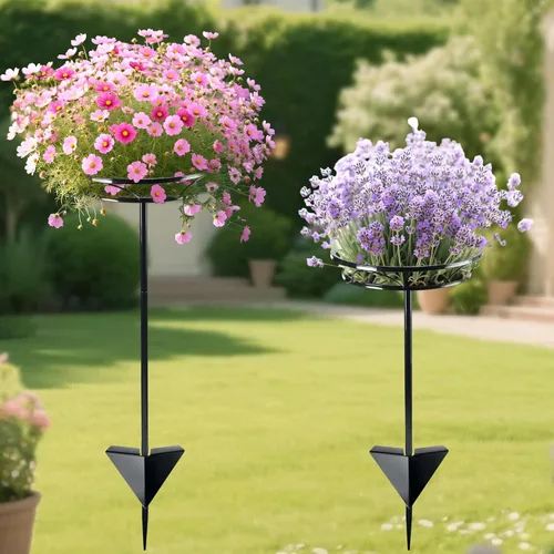 Vista 2 de Tellingyou Paquete de 2 soportes ajustables para macetas para exteriores, soportes de metal para plantas al aire libre, soporte versátil