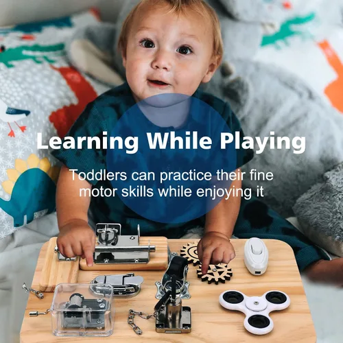 Vista 4 de Pithfor Tabla Ocupada de Madera Montessori para Niños de 1, 2, 3, 4 Años, Juguetes Sensoriales para Bebés y Niños Pequeños, para Habilidades Motoras