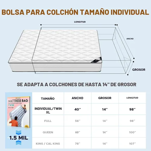 Vista 2 de Bolsa de plástico para colchón para mudanza y almacenamiento, funda impermeable para colchón, protector de colchón para suministros de mudanza