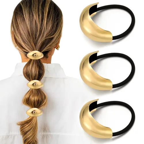 Vista 12 de 2 ligas para el cabello para mujer, ligas elegantes para el cabello sin daños para mujeres, plástico reciclado y elásticos de nailon, elegantes