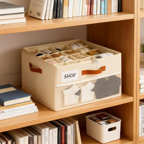 Vista 3 de Organizador de zapatos para armario, caja de almacenamiento de zapatos, caja de zapatos plegable con divisores ajustables y cubierta transparente
