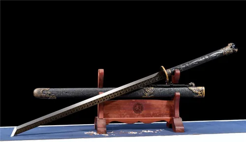 Vista 4 de Espada ancha de dragón dorado, espada china de acero al manganeso afilado, Tang Heng Dao, hoja de espiga completa, espada samurai, katana, arma