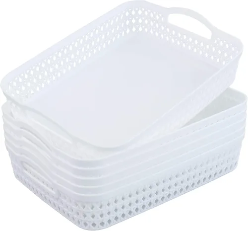 Vista 7 de Saedy Cestas de almacenamiento de papel blanco A4, bandeja organizadora de plástico, juego de 6