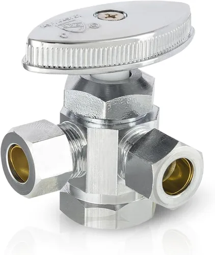 Vista 18 de EFIELD Válvula de parada de ángulo de giro múltiple con salida de compresión doble, 1/2 "NOM (5/8" OD) x (3/8 pulgadas x 3/8 pulgadas) cromo